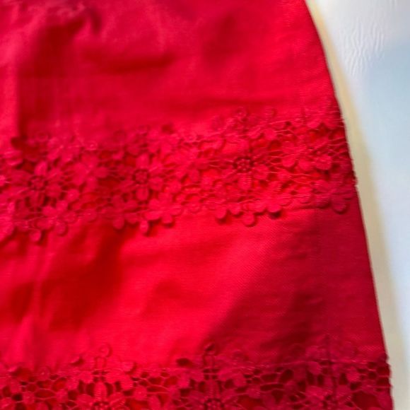 J Crew Bright Pink Daisy Crochet Overlay Mini Pencil Skirt Lined - Picture 7 of 9